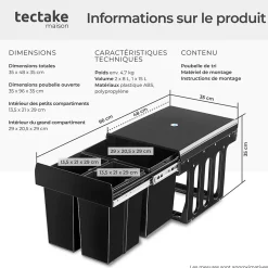 Collecteur de déchets 31 L et 3 compartiments 35 x 48 x 35 cm