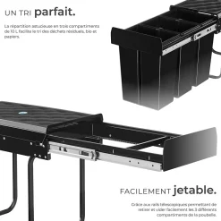 Collecteur de déchets 30L 3 compartiments 26 x 48 x 42 cm