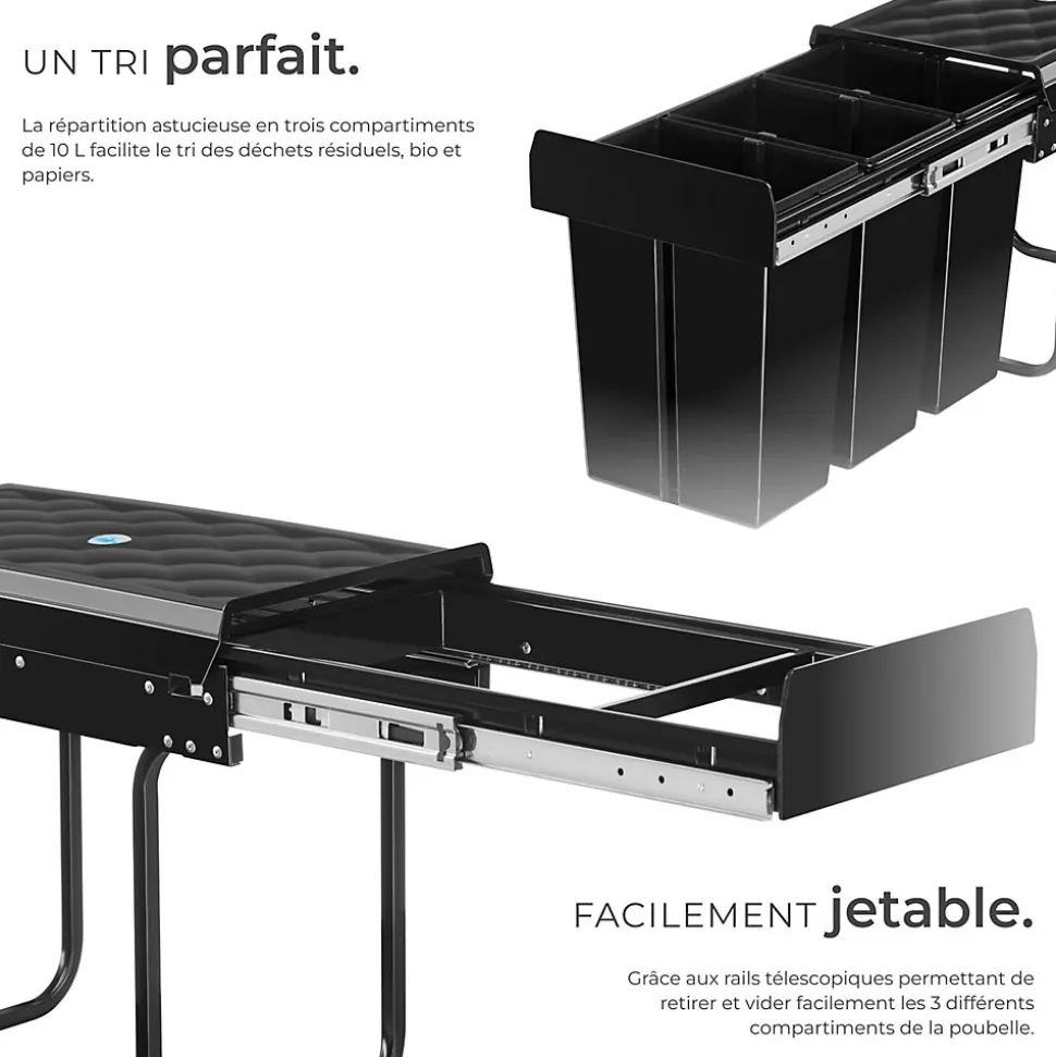 Collecteur de déchets 30L 3 compartiments 26 x 48 x 42 cm