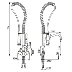 Colonne de prélavage compact mélangeur monotrou - Presto Chef - PRESTO - Avec douchette et bec de remplissage - Débit 26 l/min