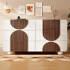 Commode avec 6 tiroirs,121x71x41cm,blanc,design incurvé,buffet élégant avec baguettes en bois couleur chocolat