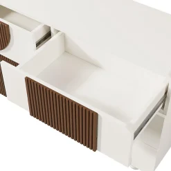 Commode avec 6 tiroirs,121x71x41cm,blanc,design incurvé,buffet élégant avec baguettes en bois couleur chocolat