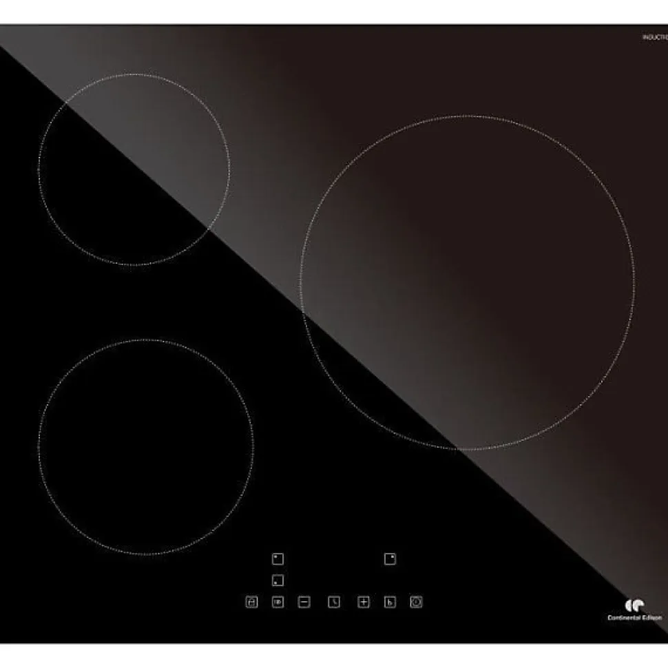CONTINENTAL EDISON Table induction CETI3B28 3 zones, 6600W - 3 boosters - 3 minuteurs - noir