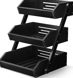 Corbeille à Fruits en Bambou Noir à 3 Niveaux