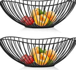 Corbeille à Fruits en Fil Métallique Noir Grande Capacité