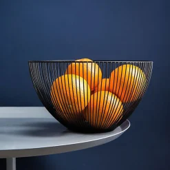 Corbeille à Fruits en Métal Noir 25,5 cm avec Tapis Antidérapants