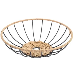 Corbeille à fruits ronde en métal noir et corde