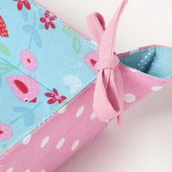 Corbeille à pain carré - tissu pois rose et imprimé oiseaux réversible - HOMESCAPES