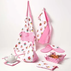 Corbeille à pain carré - tissu pois rose et imprimé cupcakes réversible - HOMESCAPES