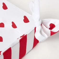 Corbeille à pain carré - tissu rayé rouge et imprimé cœur réversible - HOMESCAPES