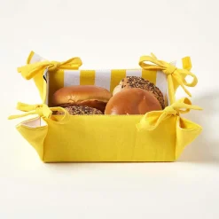 Corbeille à pain carré - tissu rayures jaune réversible - HOMESCAPES