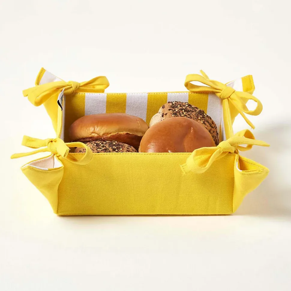 Corbeille à pain carré - tissu rayures jaune réversible - HOMESCAPES