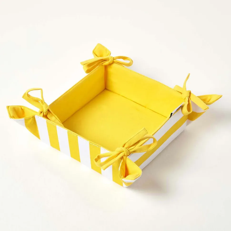 Corbeille à pain carré - tissu rayures jaune réversible - HOMESCAPES