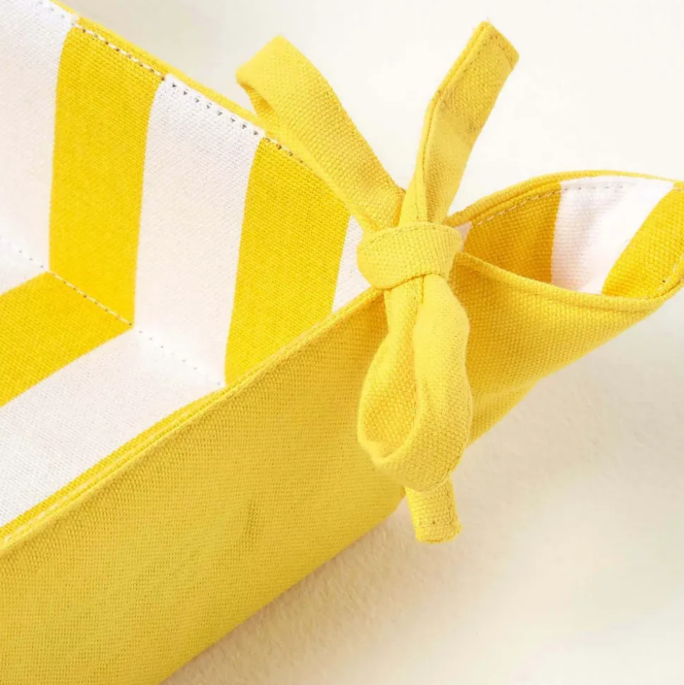 Corbeille à pain carré - tissu rayures jaune réversible - HOMESCAPES