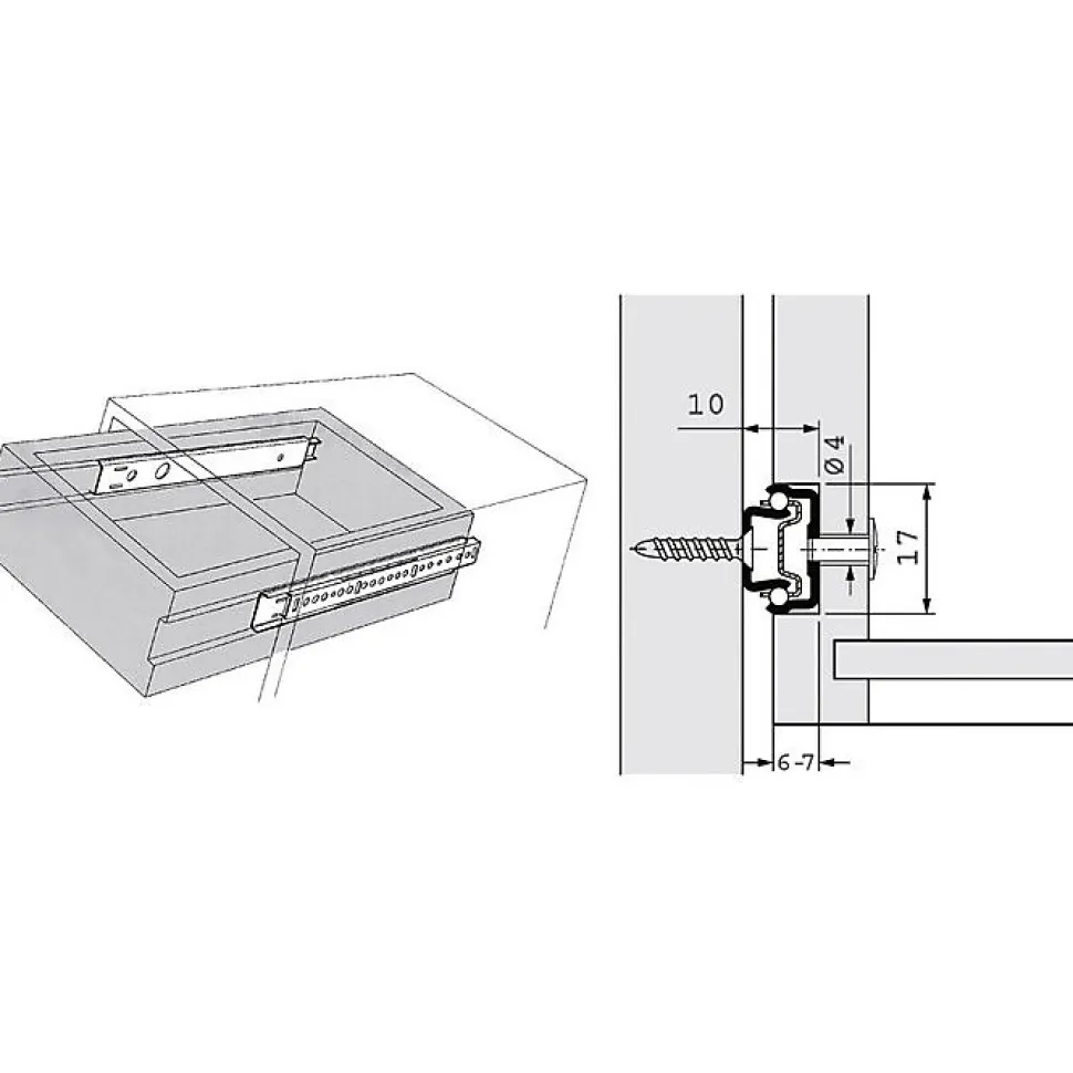 Coulisse à bille rainure de 17 mm (la paire) - Hettich - longueur tiroir 250 à 410 mm