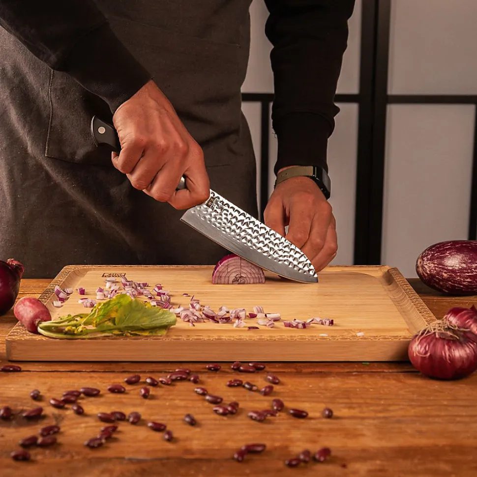 Couteau Santoku Hashi Tsuchime Lame 17 cm - KOTAI - Couteau japonais Gris