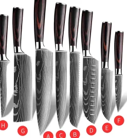 Couteaux de Cuisine Tranchants en Acier Inoxydable Multi-tailles avec Poignée Confortable