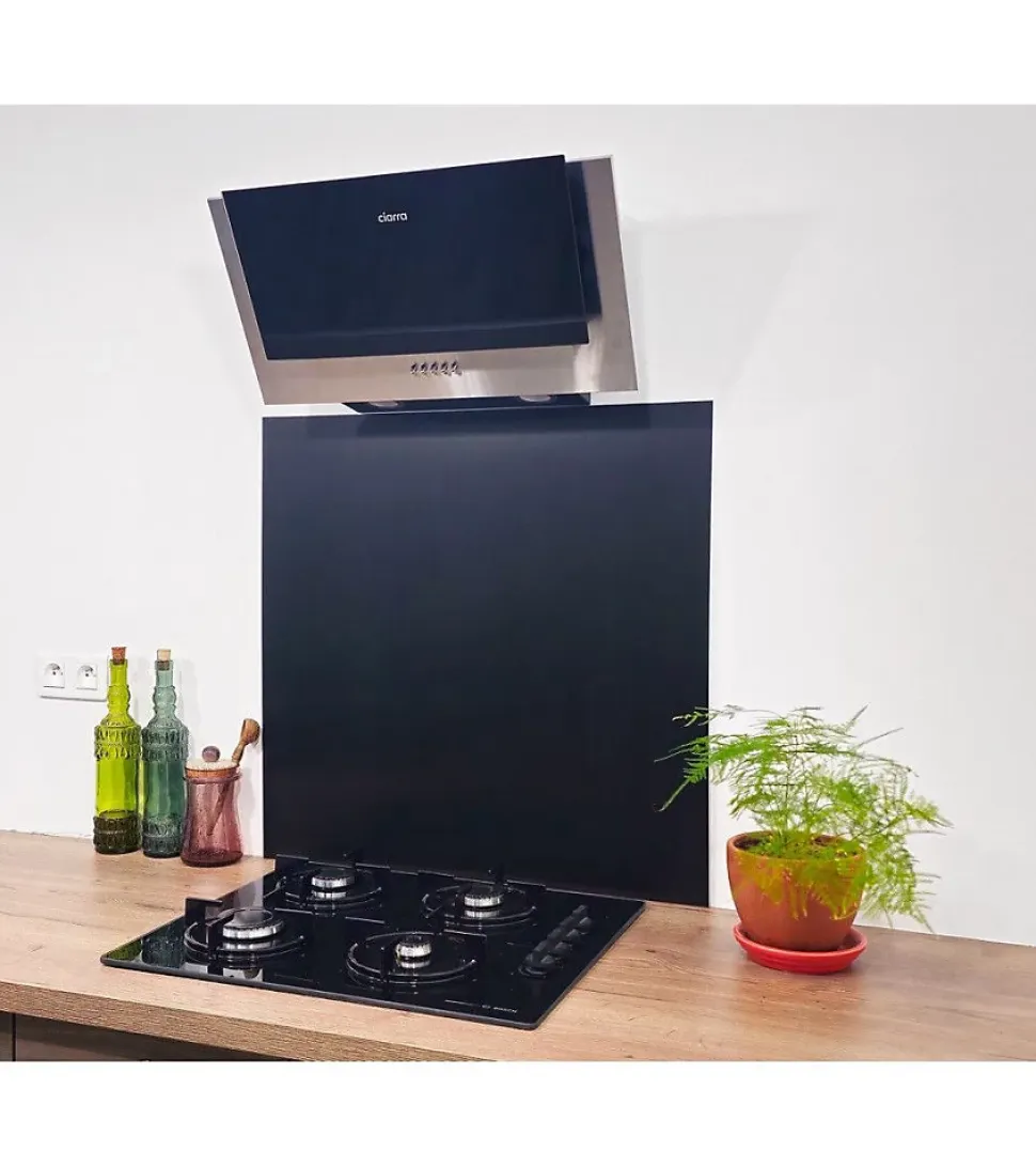 Crédence - Fond de hotte - Aluminium Anodisé Brossé Noir - H75cm x L130cm