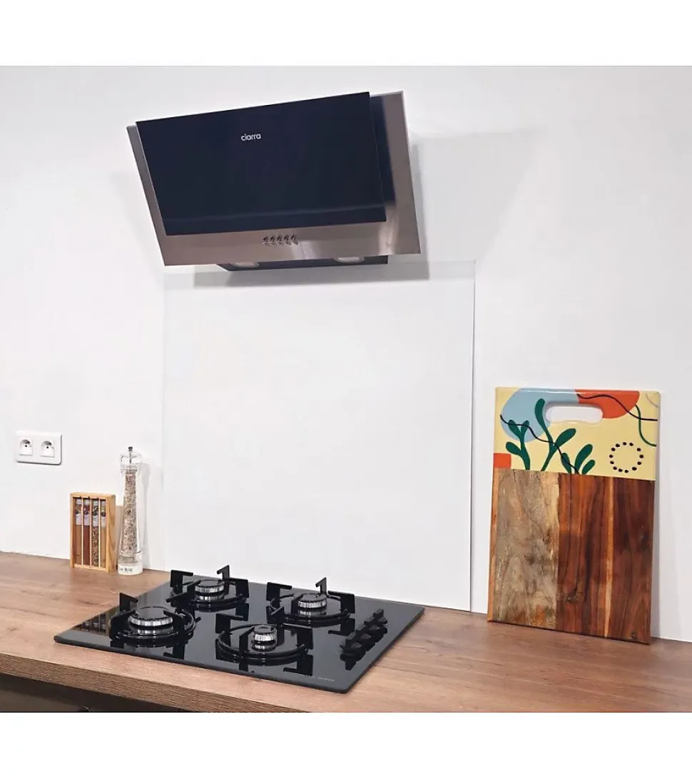 Crédence - Fond de hotte - Aluminium Blanc Signalisation RAL 9016 Brillant - H40cm x L90cm