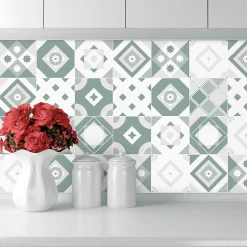 Crédence Adhésive Carreaux Vert Sauge 200 x 40 cm