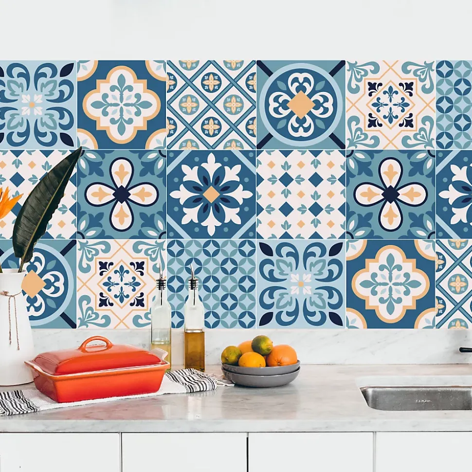 Crédence adhésive carreaux de ciment bleu et beige 60x100 cm