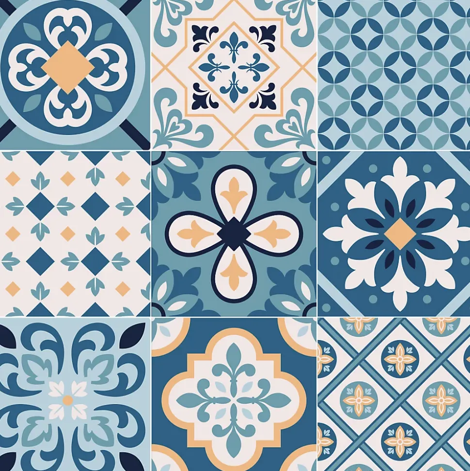 Crédence adhésive carreaux de ciment bleu et beige 60x100 cm