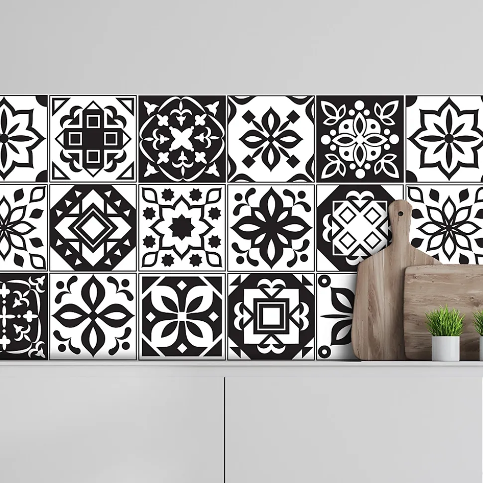 Crédence adhésive carreaux de ciment noir et blanc 40x400 cm