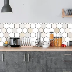 Crédence adhésive losange blanc beige 30x70 cm