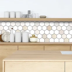 Crédence adhésive losange blanc beige 40x300 cm