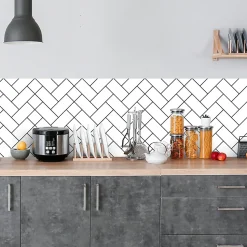 Crédence adhésive losange blanc beige 40x300 cm