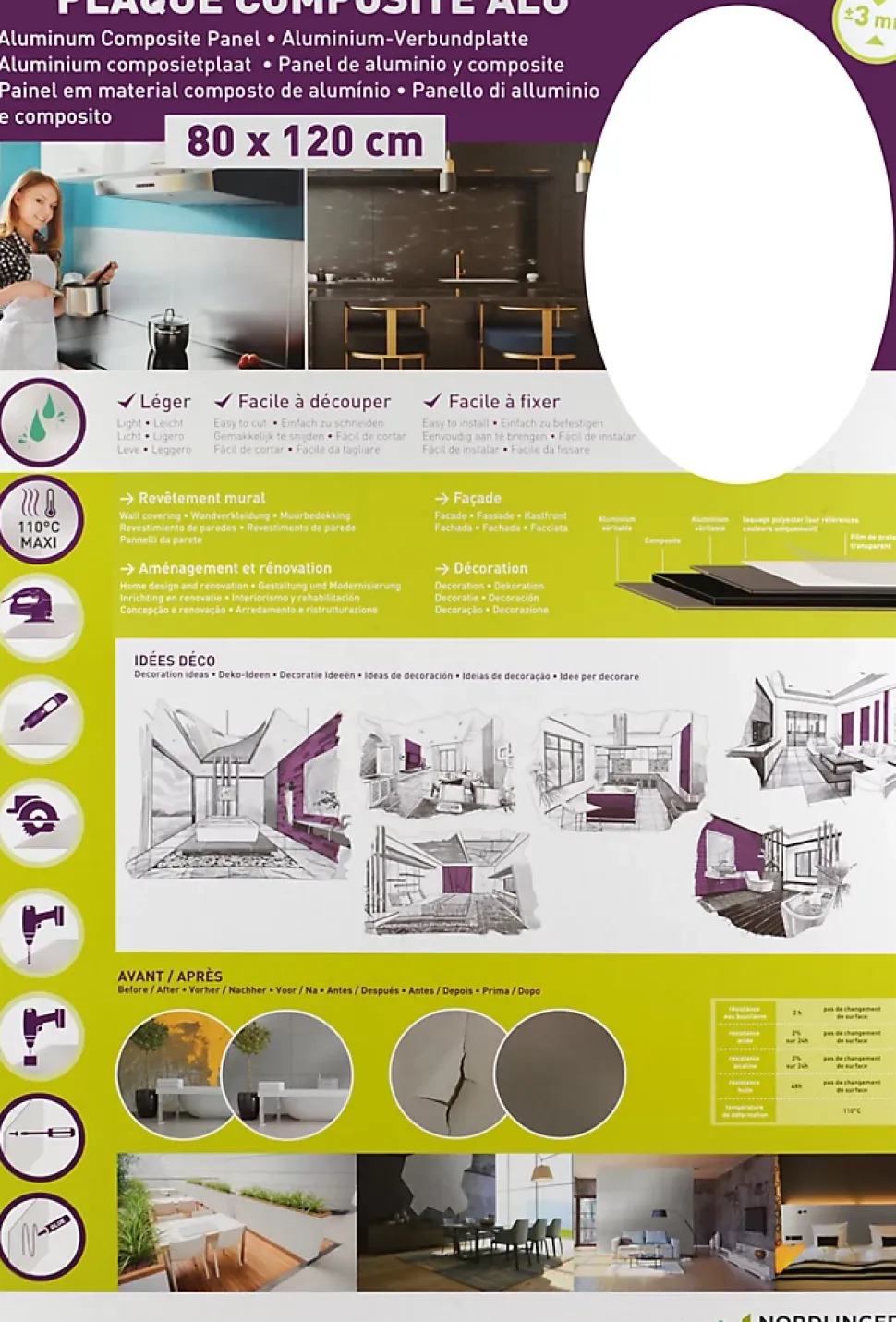 Crédence aluminium blanche 120 x 80 cm