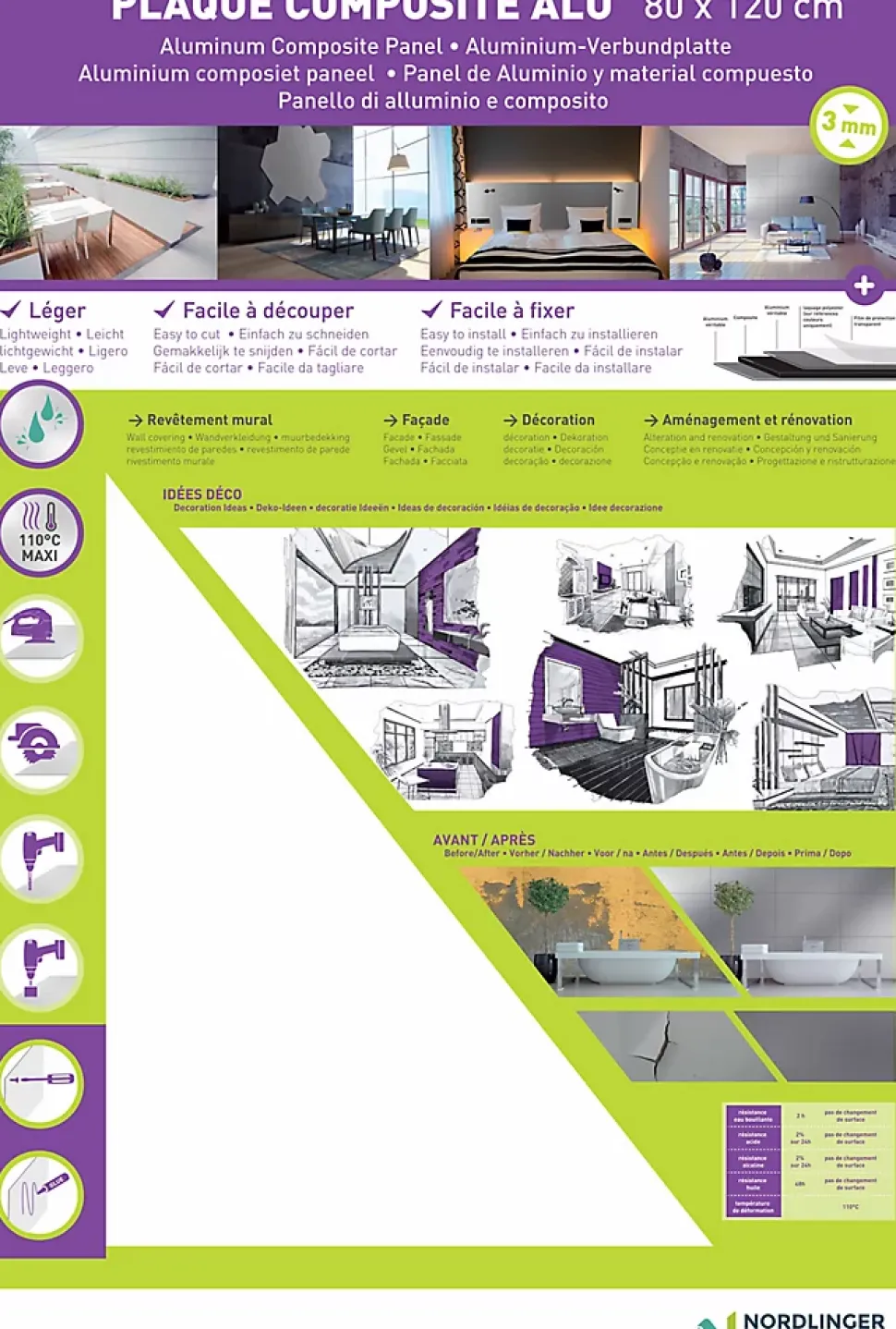 Crédence aluminium blanche 120 x 80 cm