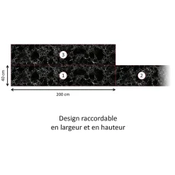 Crédence cuisine adhésive en vinyle imitation marbre Marquina noir, 200 x 40 cm, design raccordable
