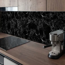 Crédence cuisine adhésive en vinyle imitation marbre Marquina noir, 200 x 40 cm, design raccordable