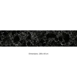 Crédence cuisine adhésive en vinyle imitation marbre Marquina noir, 200 x 40 cm, design raccordable
