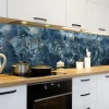 Crédence cuisine adhésive en vinyle imitation marbre bleu et or, 200 x 40 cm, design raccordable