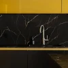 Crédence cuisine adhésive en vinyle imitation marbre noir et or, 200 x 40 cm, design raccordable