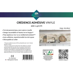 Crédence cuisine adhésive en vinyle imitation bois délavé, 200 x 40 cm, design raccordable