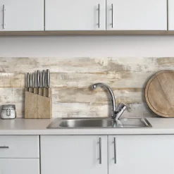 Crédence cuisine adhésive en vinyle imitation bois délavé, 200 x 40 cm, design raccordable