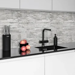 Crédence cuisine adhésive en vinyle effet mur de pierres blanches, 200 x 40 cm, design raccordable