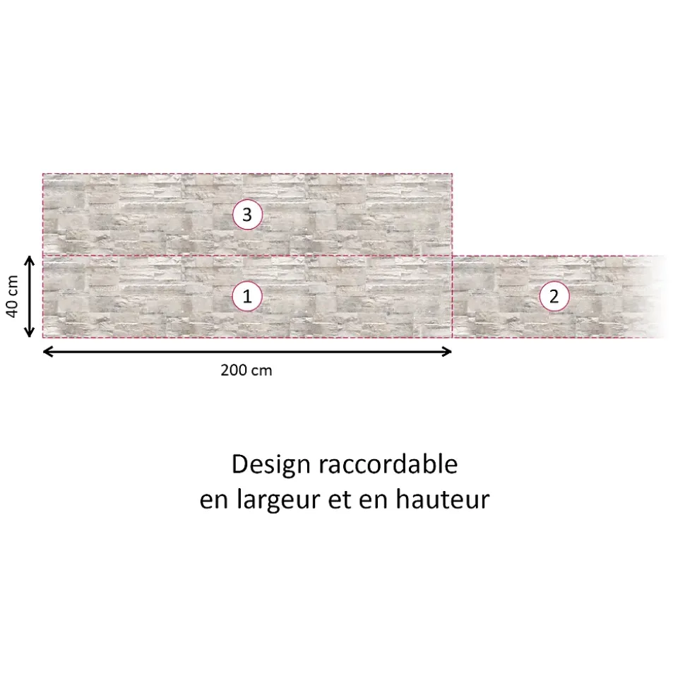 Crédence cuisine adhésive en vinyle effet mur de pierres blanches, 200 x 40 cm, design raccordable