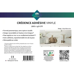 Crédence cuisine adhésive en vinyle imitation onyx blanc et or, 200 x 40 cm, design raccordable