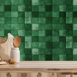 Crédence cuisine adhésive en vinyle effet zellige vert, 200 x 40 cm, design raccordable