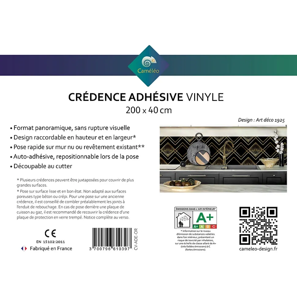Crédence cuisine adhésive en vinyle modèle art déco 1925, 200 x 40 cm, design raccordable