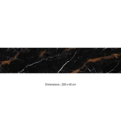 Crédence cuisine adhésive en vinyle imitation marbre Portoro noir et or, 200 x 40 cm, design raccordable