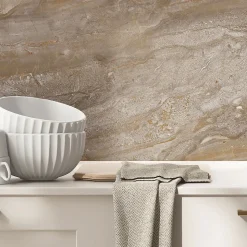 Crédence cuisine adhésive en vinyle imitation marbre brun, 200 x 40 cm, design raccordable