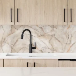 Crédence cuisine adhésive en vinyle imitation marbre beige et brun, 200 x 40 cm, design raccordable