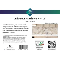 Crédence cuisine adhésive en vinyle imitation marbre beige et brun, 200 x 40 cm, design raccordable