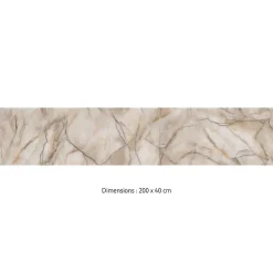 Crédence cuisine adhésive en vinyle imitation marbre beige et brun, 200 x 40 cm, design raccordable