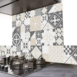 Crédence cuisine en aluminium - effet carreaux de ciment gris - 200x20 cm (en 2 bandeaux)